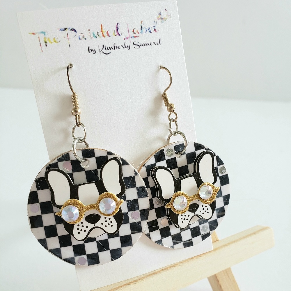 French Bull Dog Dangle Earrings